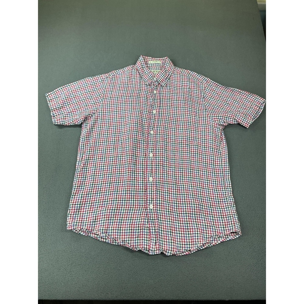 Orvis Shirt Mens Medium Multicolor Check Linen Short Sleeve Button Up Casual - Picture 1 of 7